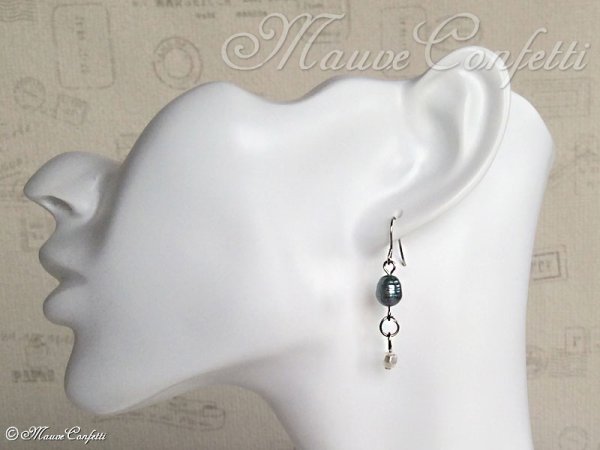 画像6: ＊ハンドメイド＊パールグレーのオーバルポテト揺れピアス