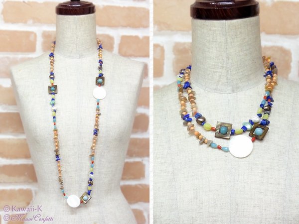 画像3: サンゴとシェルフレームのロングネックレス