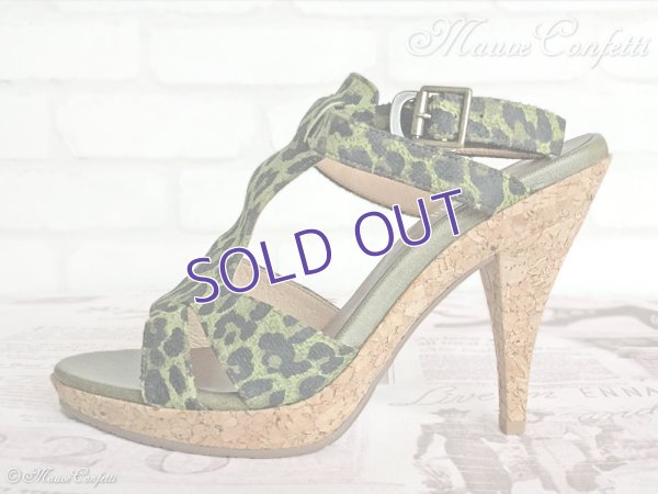 画像4: 【ユーズド品】レオパード柄クロスベルトヒールサンダル 24.5cm（黒×緑）＊POOL SIDE