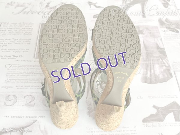 画像8: 【ユーズド品】レオパード柄クロスベルトヒールサンダル 24.5cm（黒×緑）＊POOL SIDE