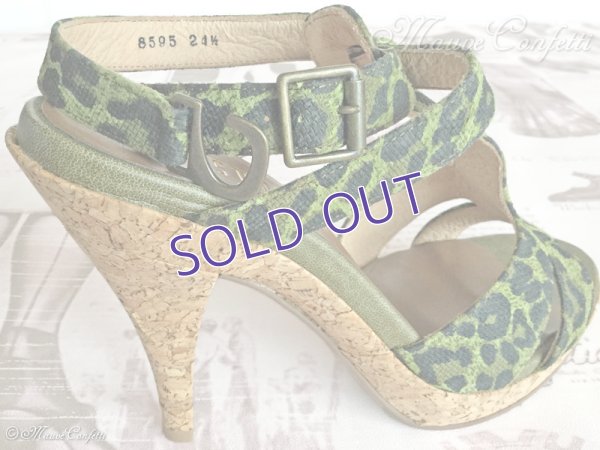 画像13: 【ユーズド品】レオパード柄クロスベルトヒールサンダル 24.5cm（黒×緑）＊POOL SIDE