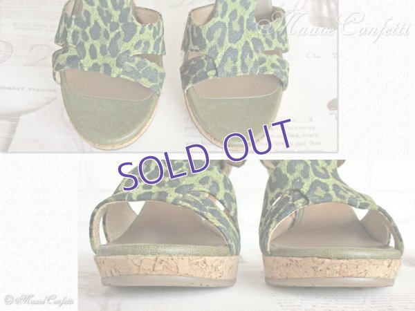 画像12: 【ユーズド品】レオパード柄クロスベルトヒールサンダル 24.5cm（黒×緑）＊POOL SIDE