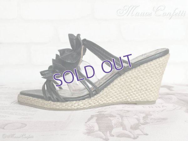 画像3: 【ユーズド品】アッパーフリル ジュートウェッジサンダル LL（黒）＊melody fair