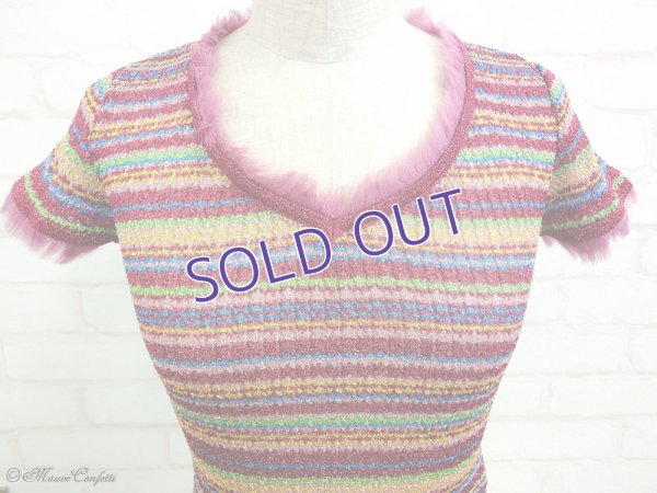 画像3:  ＊SALE＊ 【古着】ヒステリックスのラメニット半袖トップス ピンク×マルチ＊HYSTERICS