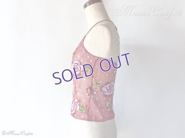 画像3:  ＊SALE＊ 【古着】オゾンコミュニティの刺繍モチーフホルターネックキャミ ピンク＊OZONE COMMUNITY