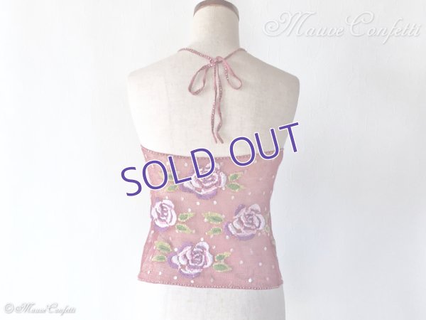 画像4:  ＊SALE＊ 【古着】オゾンコミュニティの刺繍モチーフホルターネックキャミ ピンク＊OZONE COMMUNITY