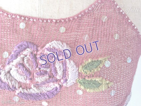 画像5:  ＊SALE＊ 【古着】オゾンコミュニティの刺繍モチーフホルターネックキャミ ピンク＊OZONE COMMUNITY