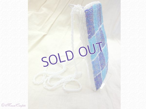 画像3:  *SALE* 【ユーズド品】ビーズ刺繍のポシェット(青系市松)