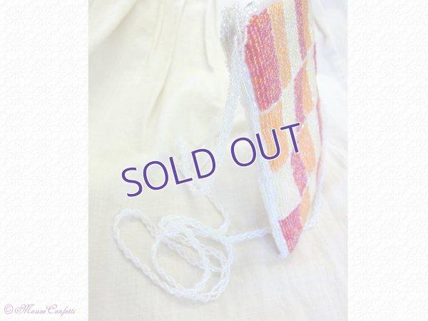 画像3:  ＊SALE＊ 【ユーズド品】ビーズ刺繍のポシェット（赤系市松）