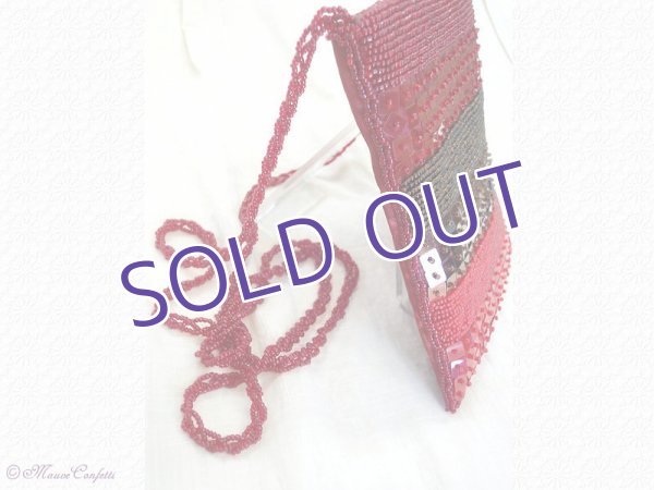 画像3:  *SALE* 【ユーズド品】ビーズ刺繍のポシェット(赤系) (3)