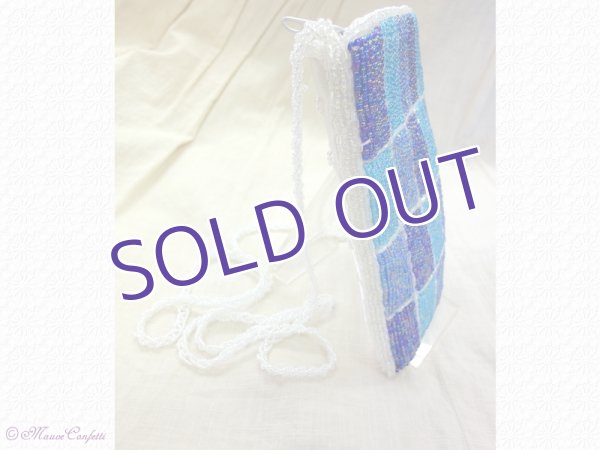 画像3:  *SALE* 【ユーズド品】ビーズ刺繍のポシェット(青系市松) (3)